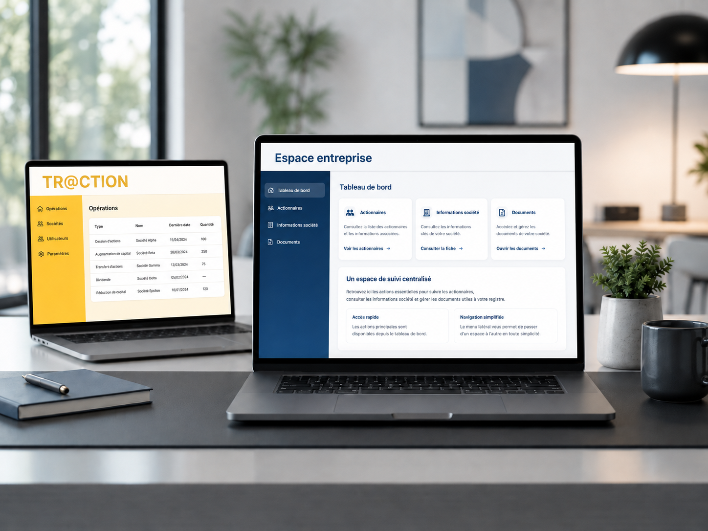 Interfaces TR@CTION et espace entreprise